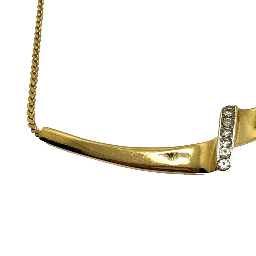 Vintage CROWN TRIFARI Gold Tone Rhinestone Choker Necklace 1970s 15